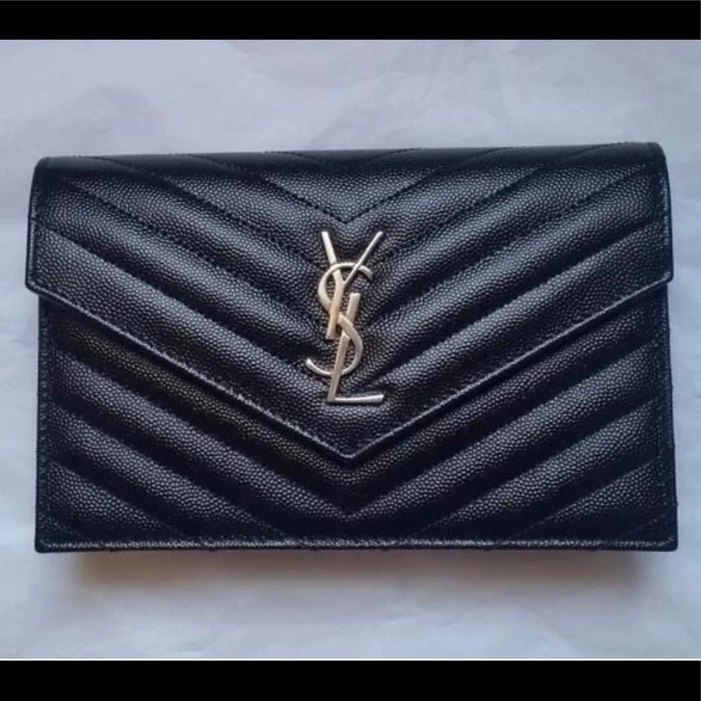 Saint Laurent Monogram Quilted Leather Wallet on a Chain Purse